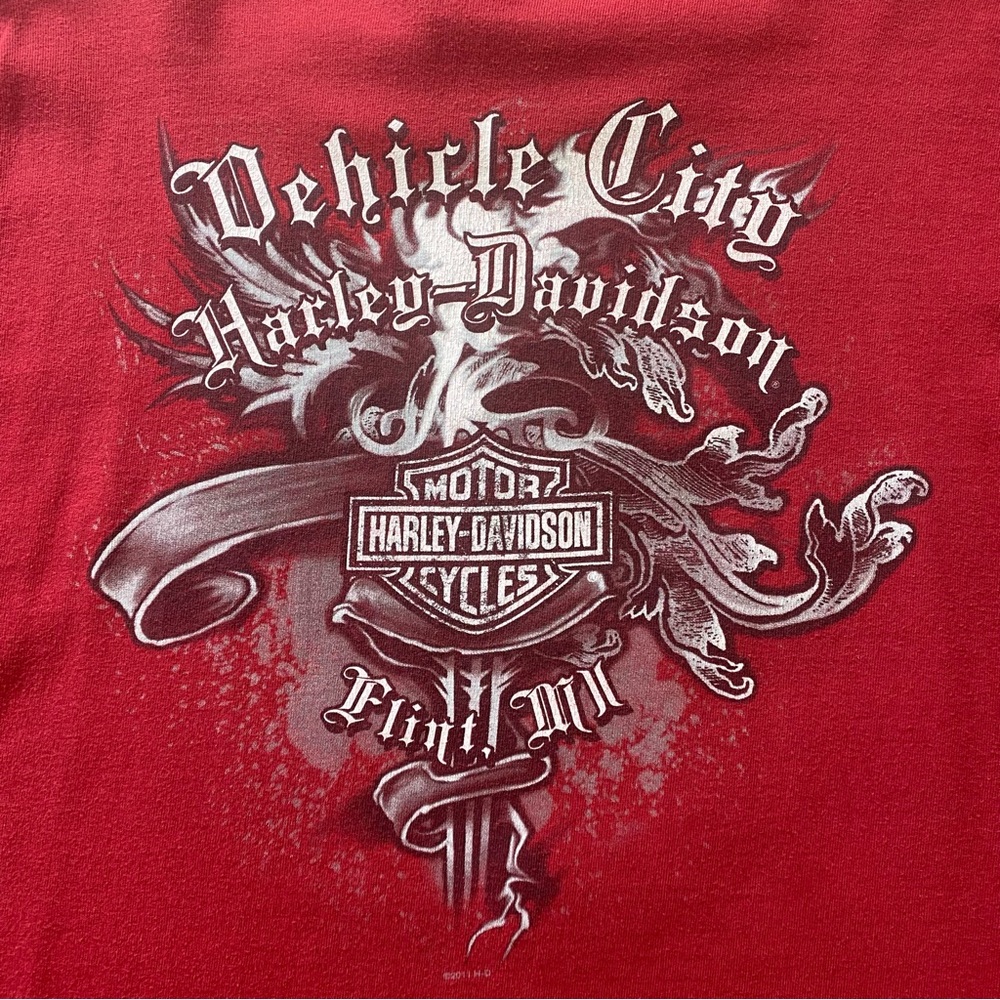 Men’s Harley Davidson T-shirt Flint, Michigan 100% Cotton XL Burgundy